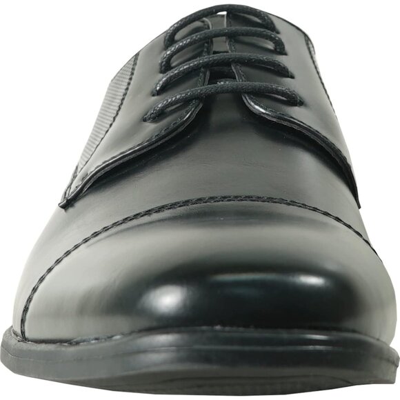 Men's Black King Classic Lace-up Oxford Plain or Cap Toe Leather Dress Shoes - Picture 7 of 8
